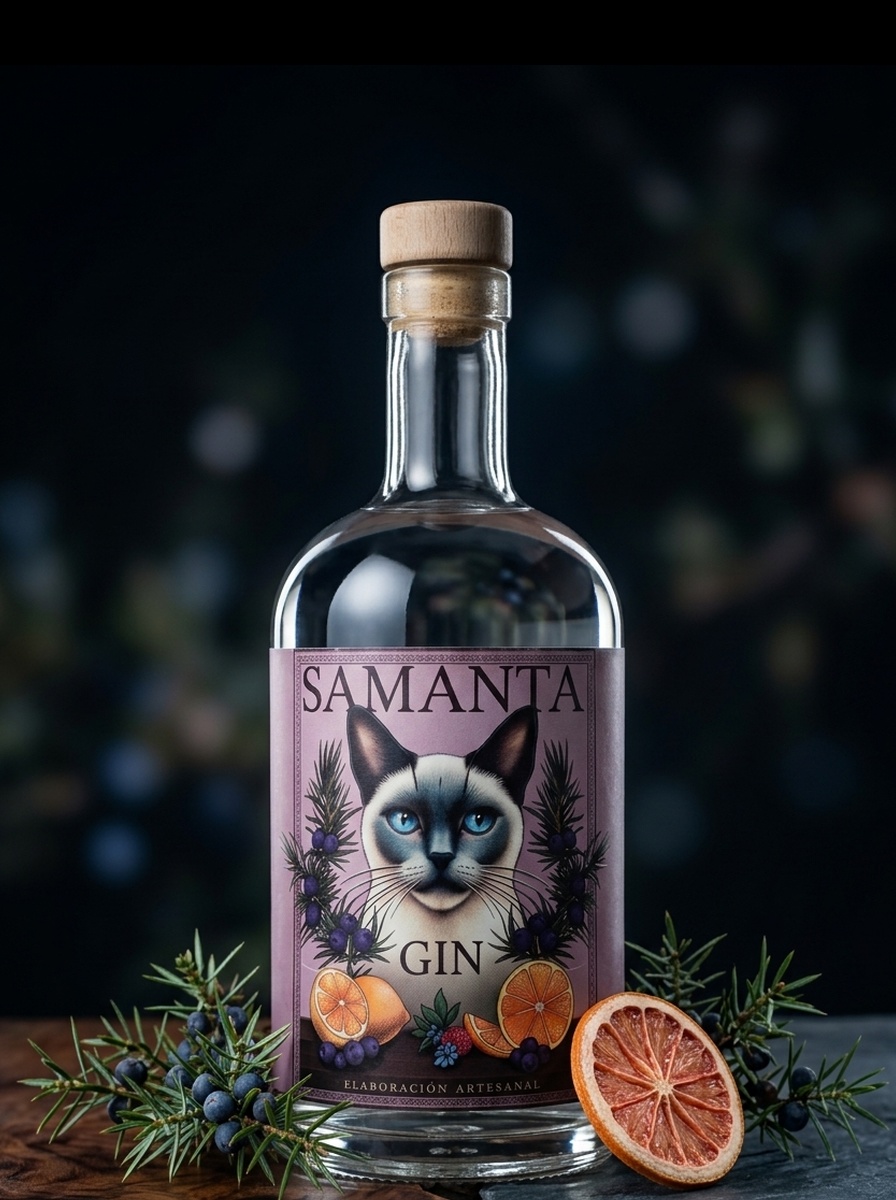 Fotografía comercial y elevación de botella Samanta Gin Tradicional London Dry